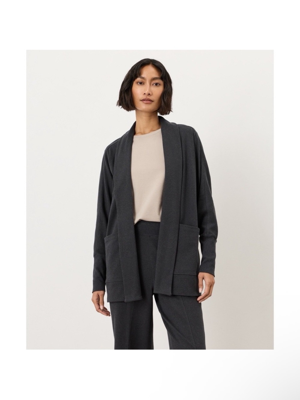 Pact Airplane Wrap Organic 100% Cotton Cardigan Gray Open Front Pockets Sz M/L